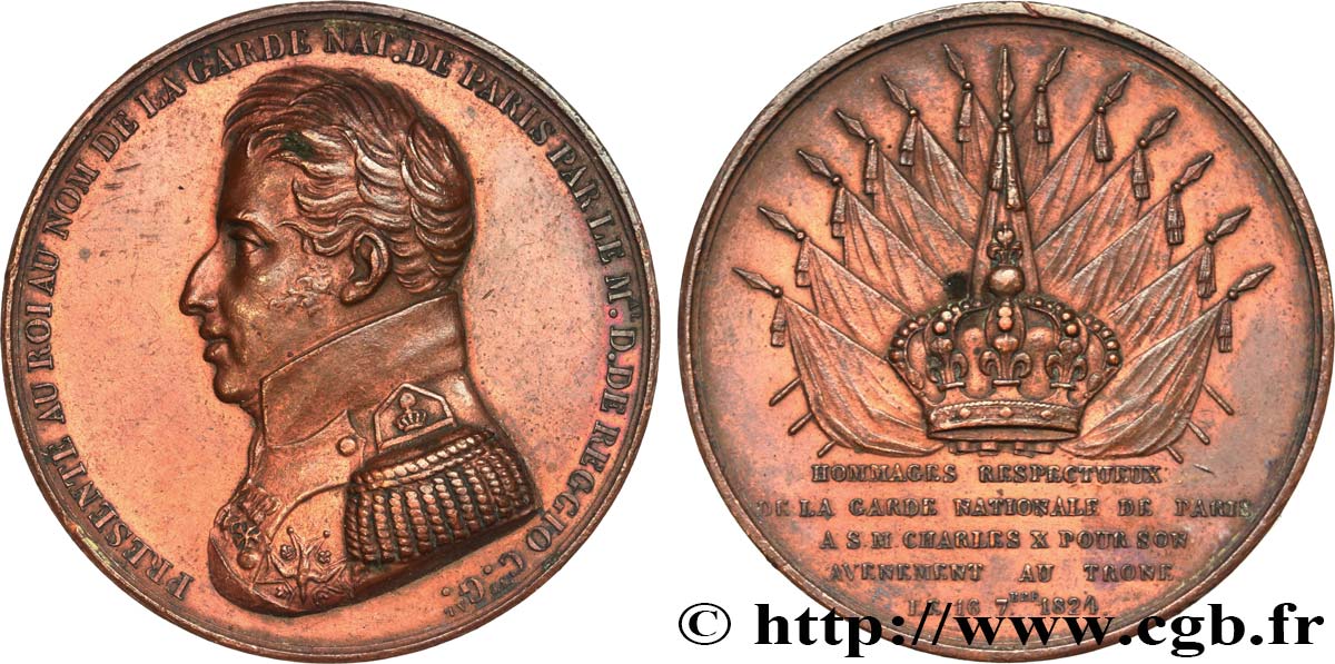 CHARLES X Médaille, Hommages respectueux de la Garde Nationale TTB