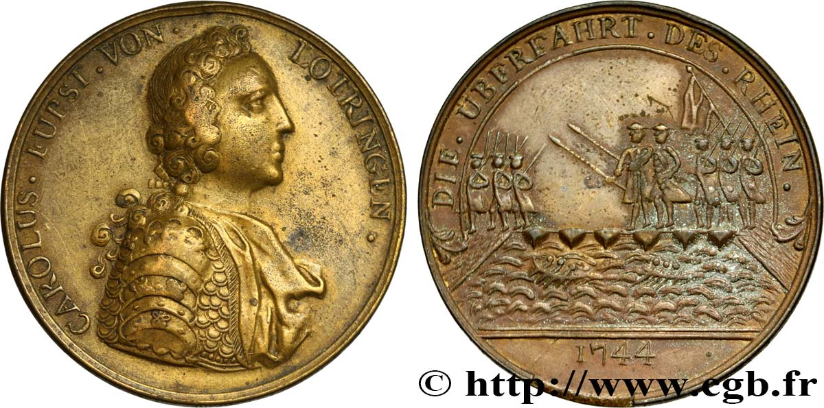 CHARLES ALEXANDRE DE LORRAINE Médaille, Passage du Rhin et invasion de l Alsace TTB