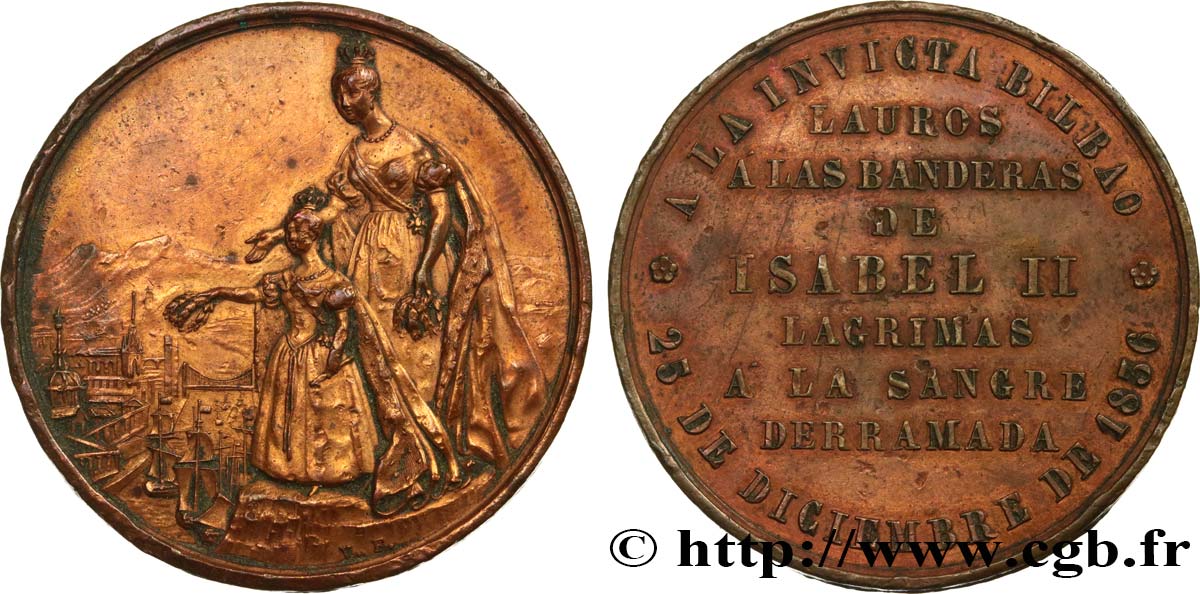 ESPAGNE - ROYAUME D ESPAGNE - ISABELLE II Médaille, Levée du siège de Bilbao  BC+