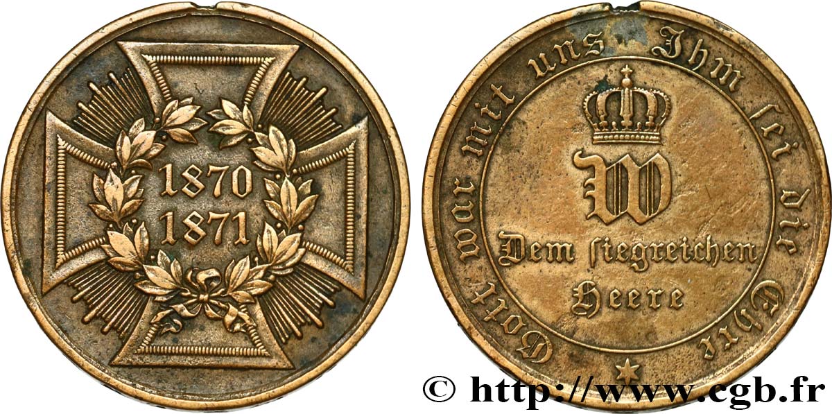 GERMANY - KINGDOM OF PRUSSIA - WILLIAM I Médaille commémorative, Guerre de 1870-1871 VF