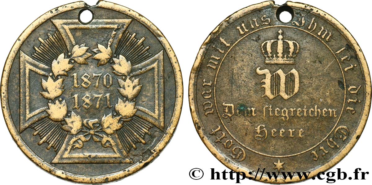 ALLEMAGNE - ROYAUME DE PRUSSE - GUILLAUME Ier Médaille commémorative, Guerre de 1870-1871 q.MB