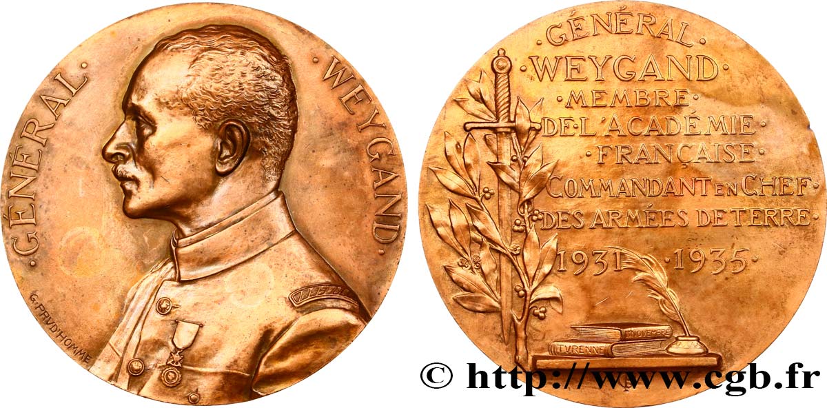 TERCERA REPUBLICA FRANCESA Médaille, Général Weygand MBC