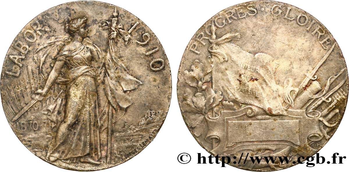 TERCERA REPUBLICA FRANCESA Médaille LABOR, récompense 1870-1871 BC+