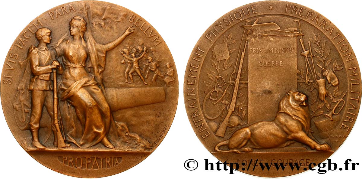 III REPUBLIC Médaille PRO PATRIA - Préparation militaire AU