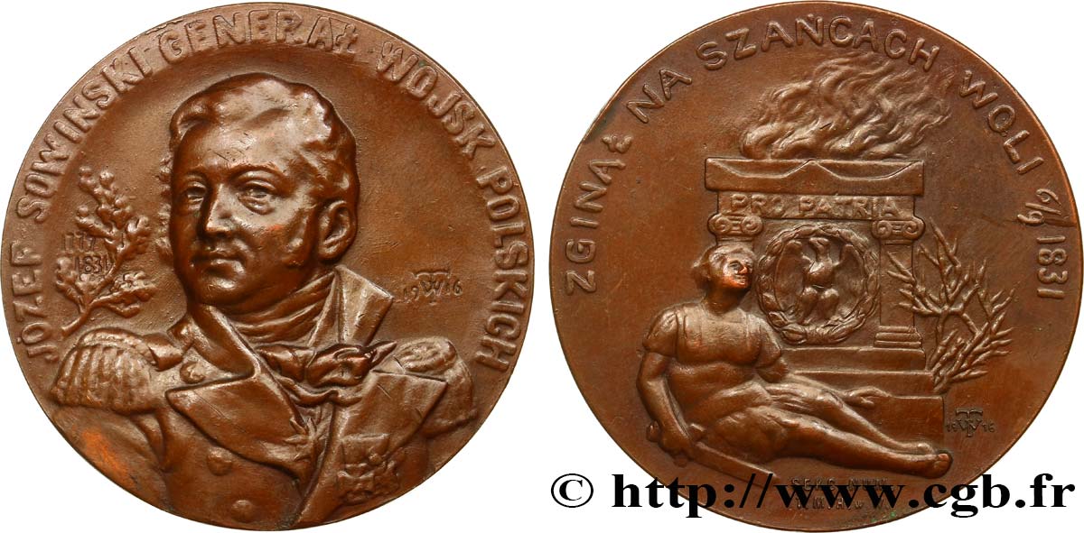 POLOGNE - INSURRECTION DE POLOGNE Médaille, Commémoration de la mort de Józef Sowiński TTB