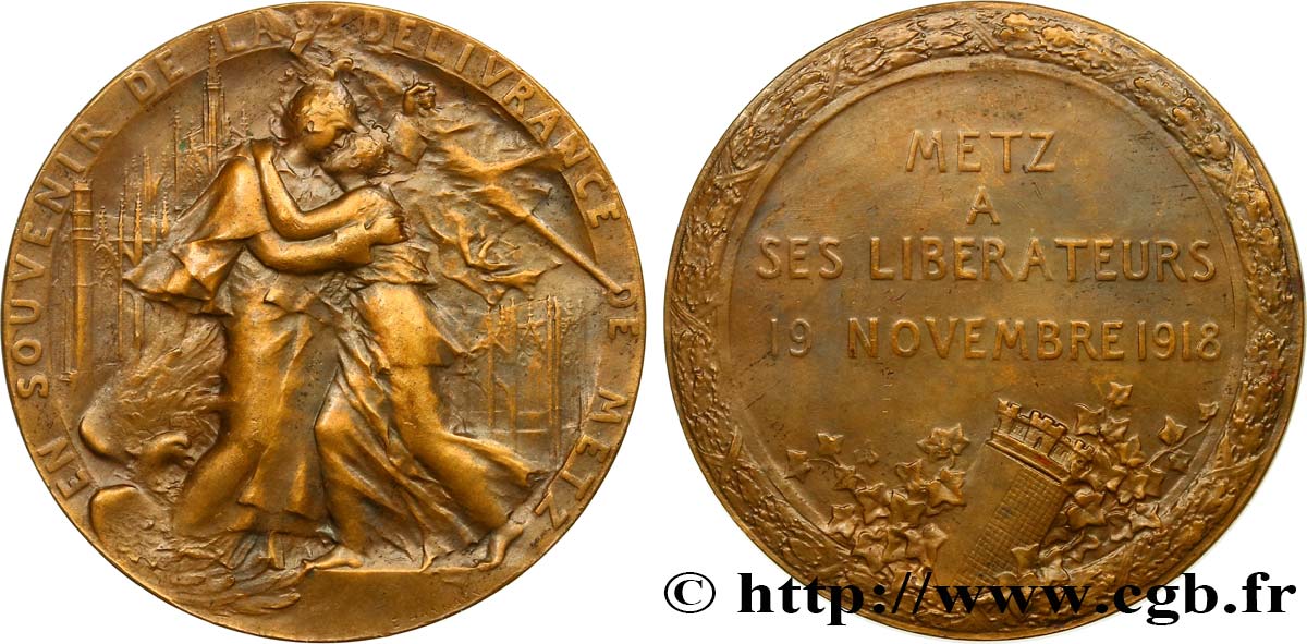 TROISIÈME RÉPUBLIQUE Médaille, Souvenir de la délivrance de Metz TTB