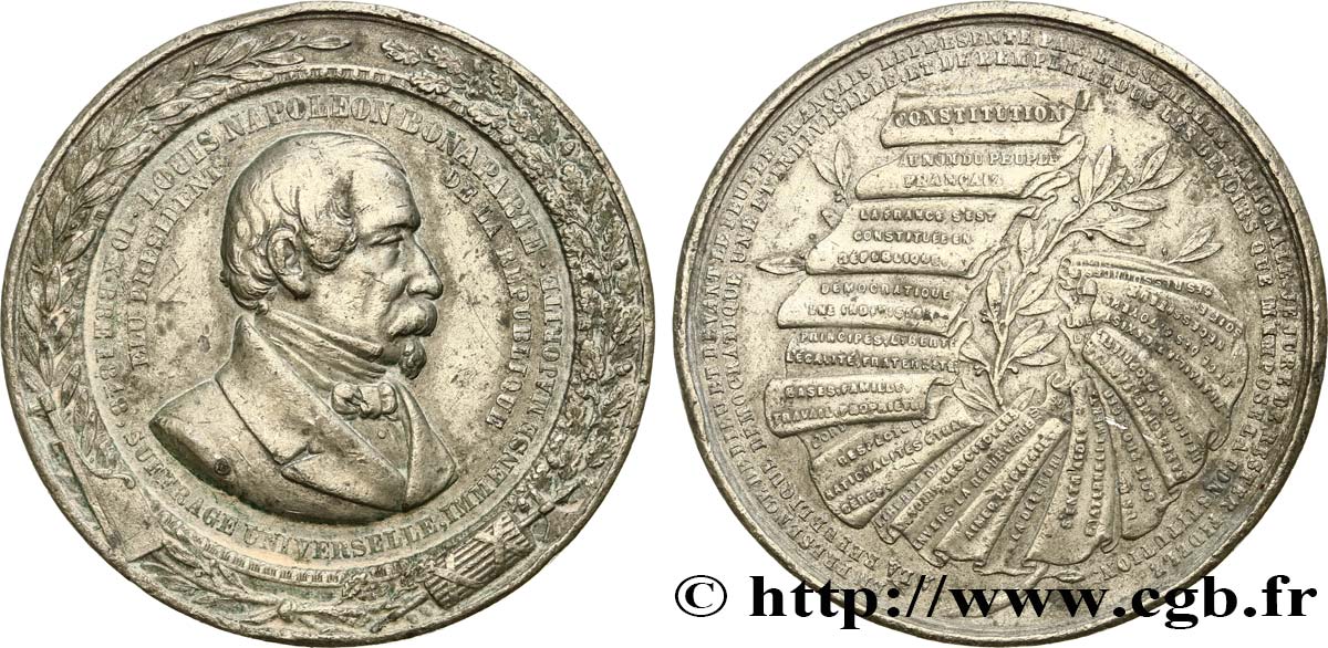 DEUXIÈME RÉPUBLIQUE Médaille, Élection du président Louis Napoléon Bonaparte XF