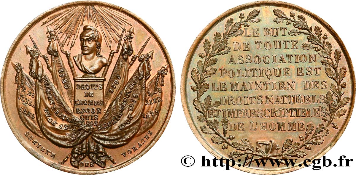 DEUXIÈME RÉPUBLIQUE Médaille, Société ouvrière Les Voraces SPL