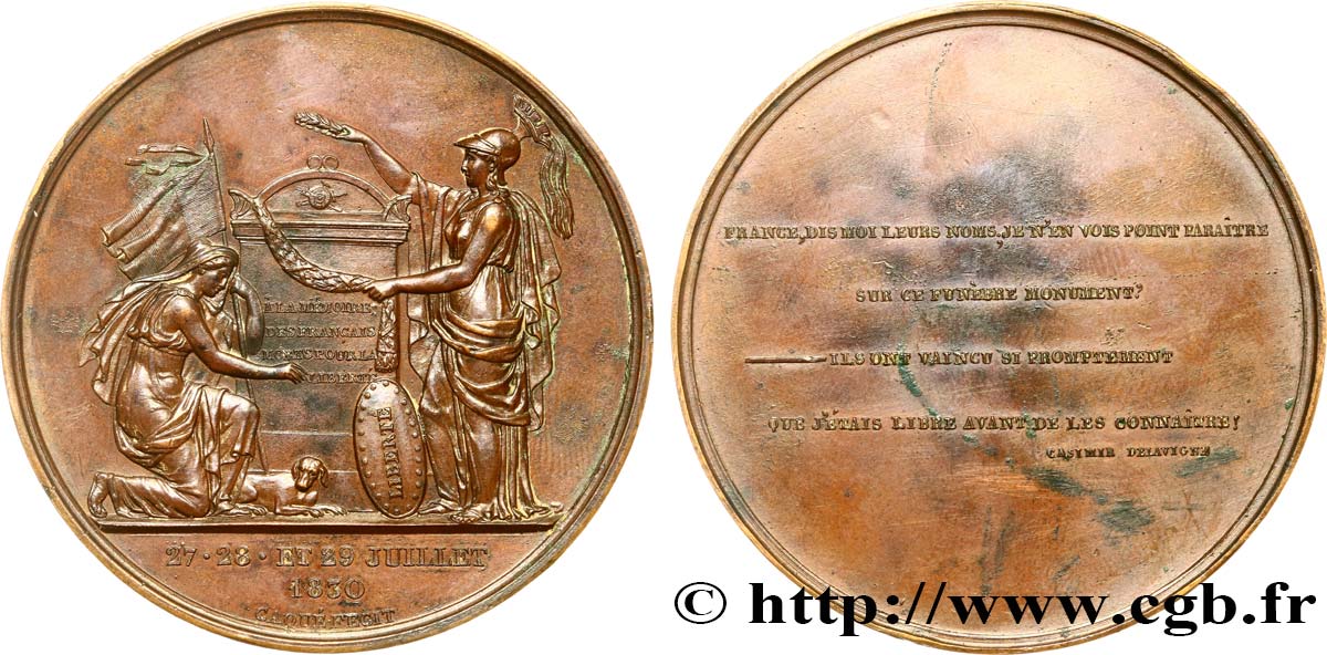 LOUIS-PHILIPPE - LES TROIS GLORIEUSES Médaille, Honneur aux morts pour la France fVZ
