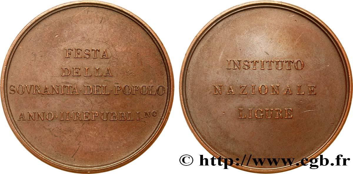 ITALIE - RÉPUBLIQUE LIGURE Médaille, Fête de la souveraineté du peuple TTB+