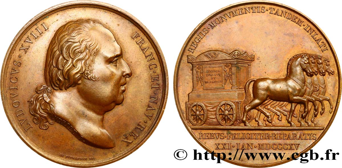 LUIGI XVIII Médaille, translation des restes de Louis XVI et Marie-Antoinette à St Denis q.SPL