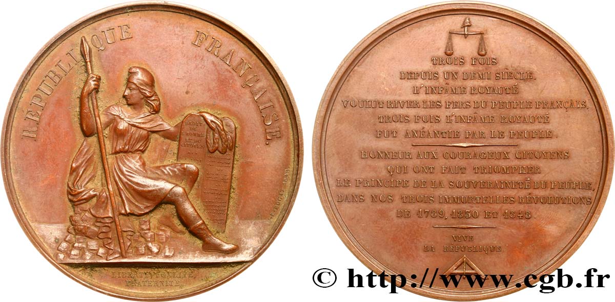 SECOND REPUBLIC Médaille, Le peuple vainqueur de la royauté AU