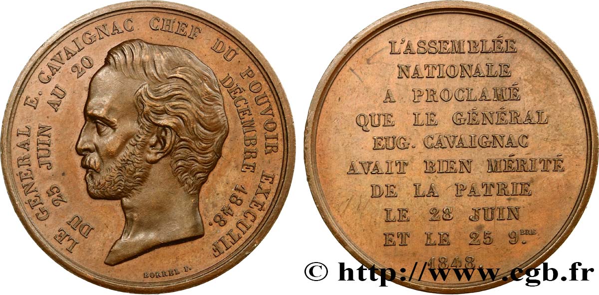 DEUXIÈME RÉPUBLIQUE Médaille, Général Louis Eugène Cavaignac, chef du pouvoir exécutif AU