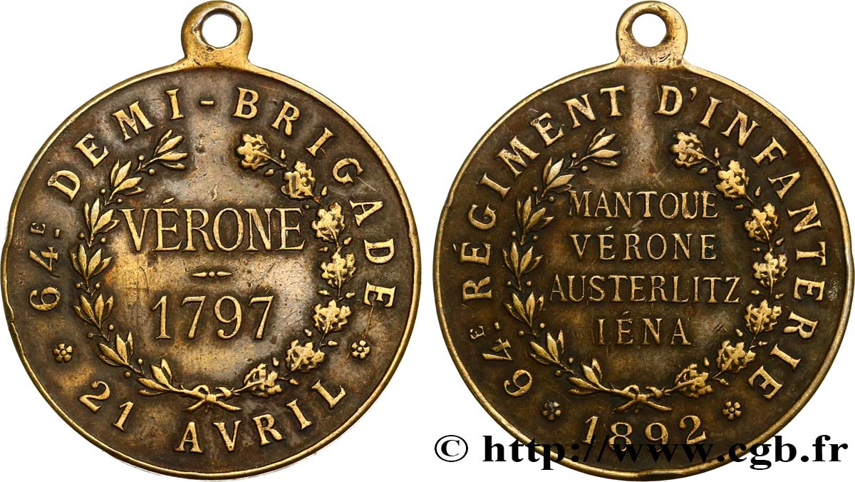 TERZA REPUBBLICA FRANCESE Médaille, 64e régiment d’infanterie BB