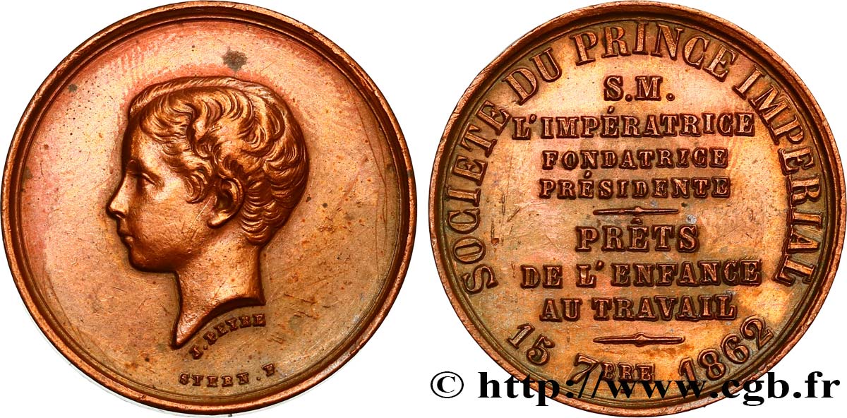 NAPOLÉON IV Médaille, Société du Prince Impérial, prêts de l’enfance au travail TTB