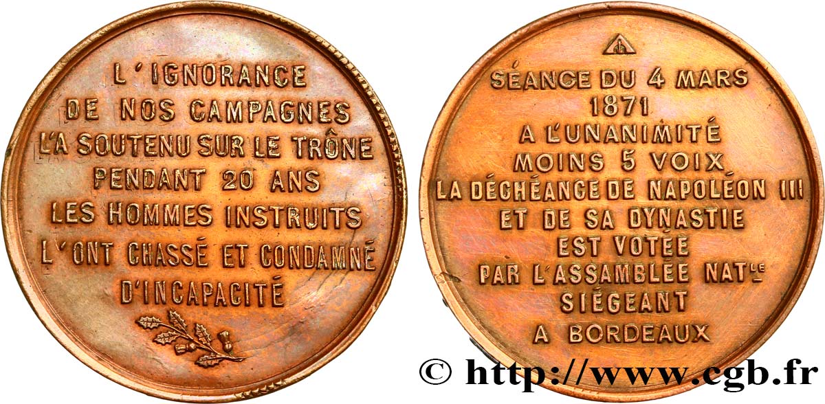 GUERRE DE 1870-1871 Médaille, Séance du 4 mars 1871 XF