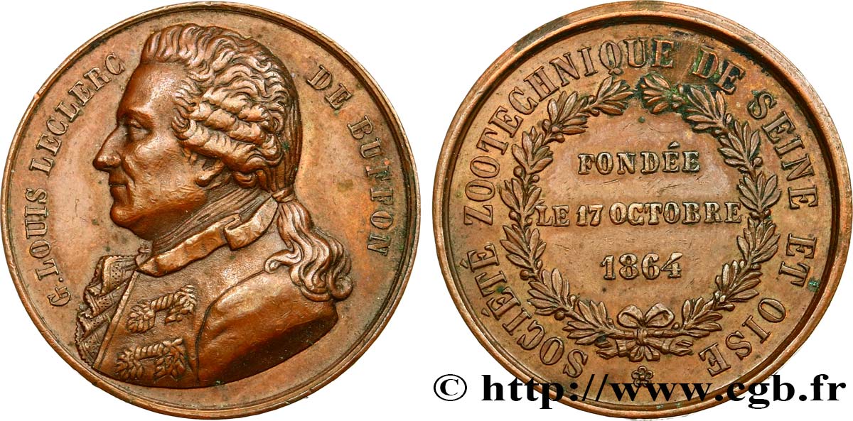 ACADÉMIES ET SOCIÉTÉS SAVANTES Médaille, Georges-Louis Leclerc, comte de Buffon, Société zootechnique XF