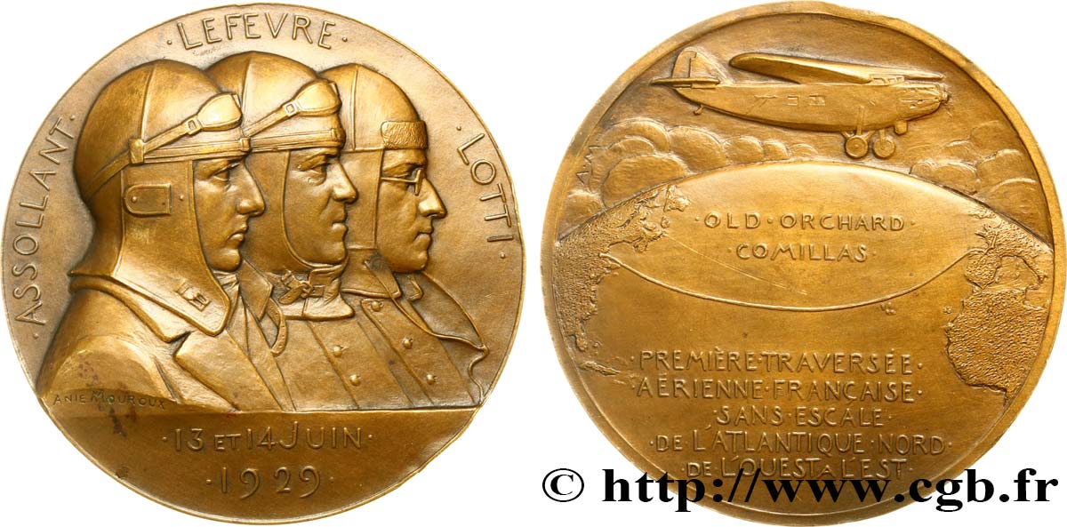III REPUBLIC Médaille commémorative de la 1ère traversée sans escale de l Atlantique Nord de l Ouest à l Est AU