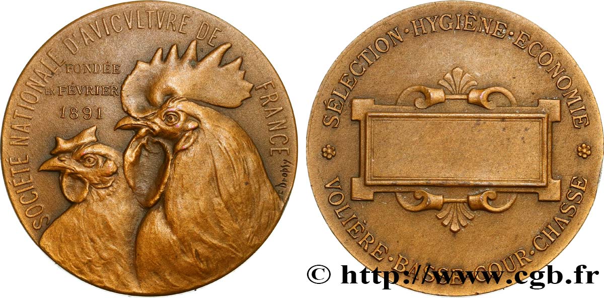 SOCIÉTÉS D AGRICULTURE, HORTICULTURE, PÈCHE ET CHASSE Médaille de récompense, Sélection hygiène et économie, Volière et basse-cour AU