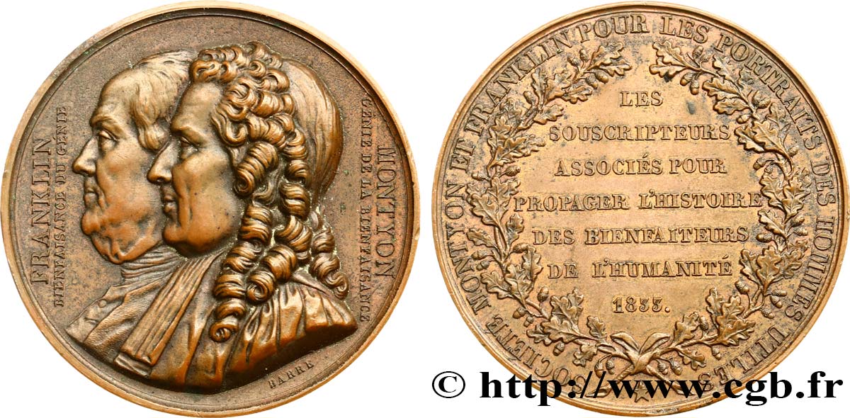 LOUIS-PHILIPPE Ier Médaille de la société Franklin et Montyon TTB/TTB+