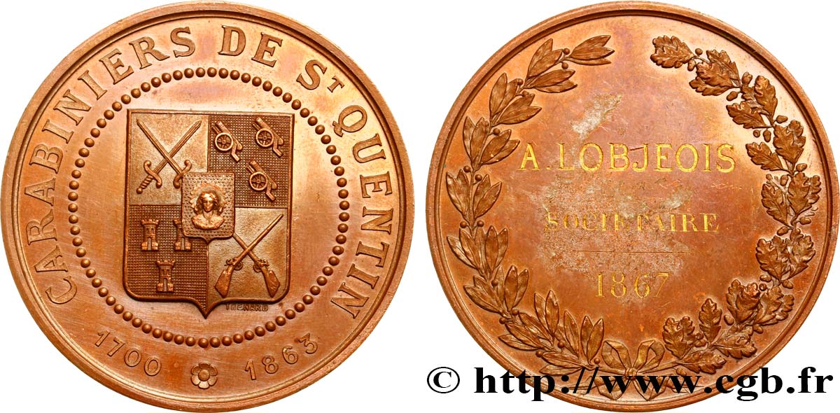 TIR ET ARQUEBUSE Médaille de sociétaire, Carabiniers de St Quentin q.SPL/BB