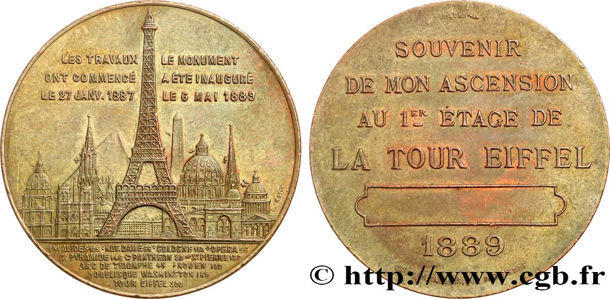 TERCERA REPUBLICA FRANCESA Médaille de l’ascension de la Tour Eiffel (1er étage) MBC+