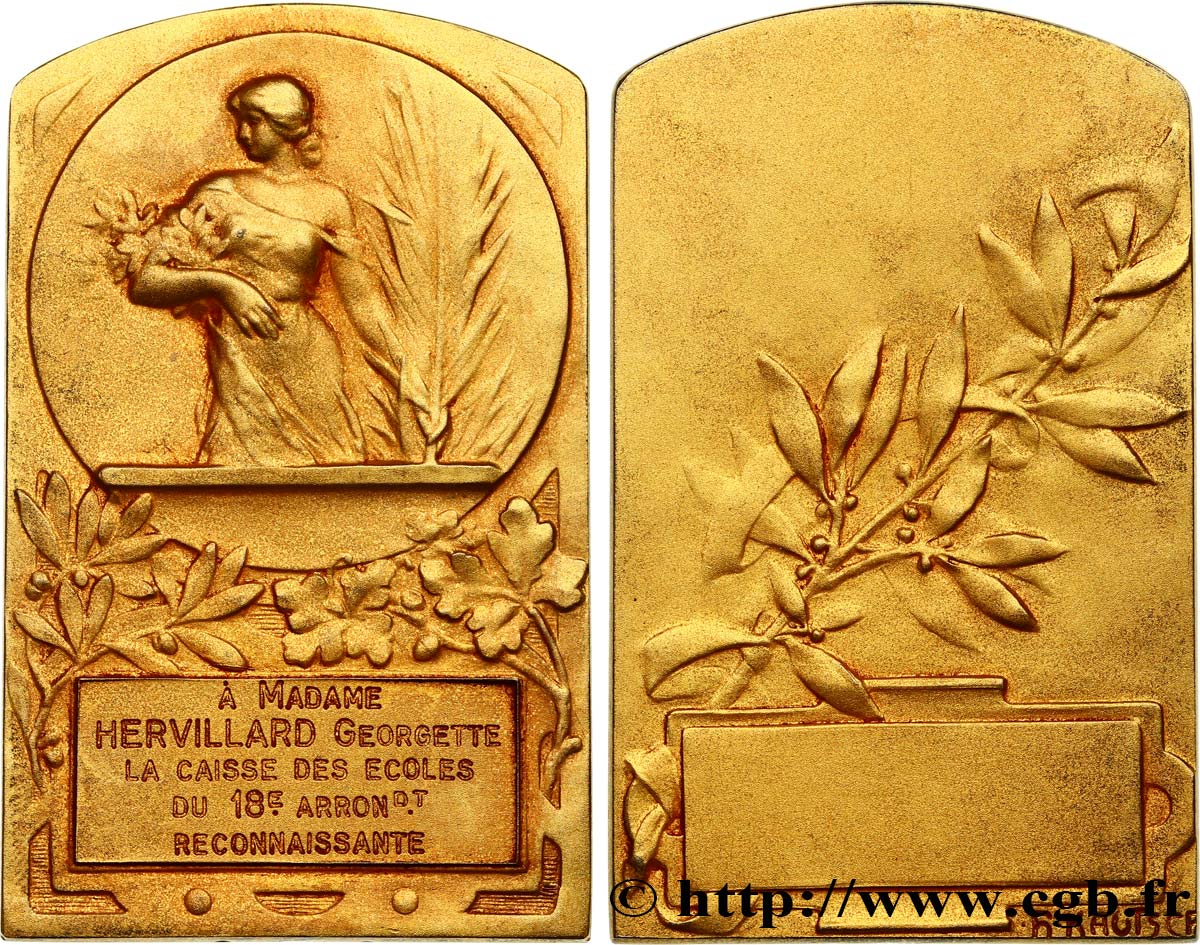 III REPUBLIC Médaille, Le Mérite, caisse des écoles AU