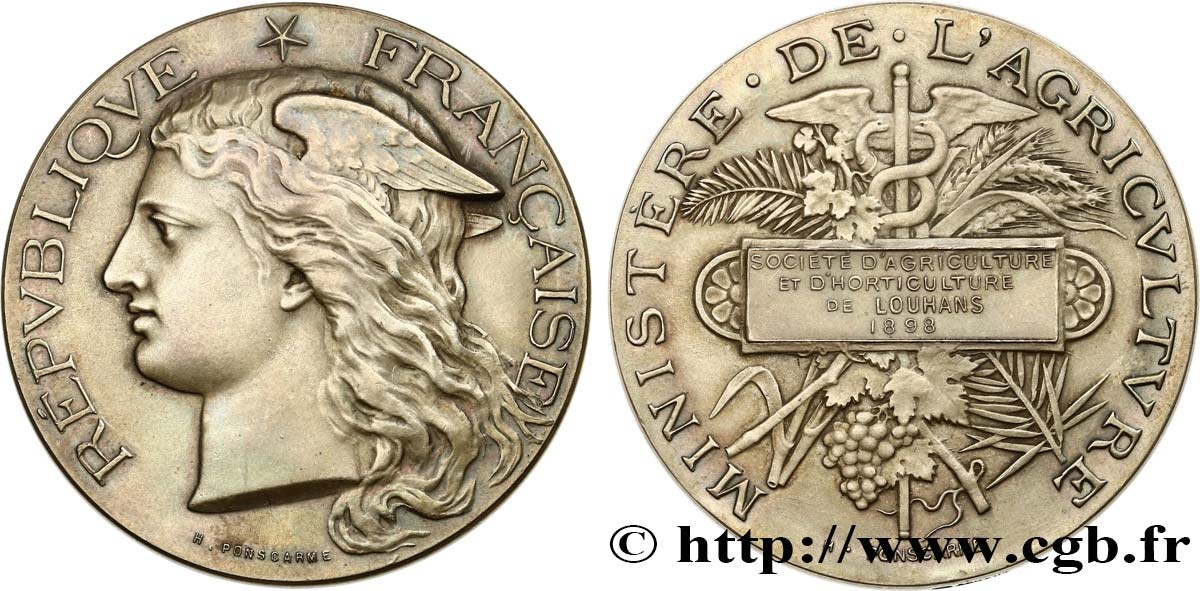 III REPUBLIC Médaille, Société d’agriculture et d’horticulture de Louhans AU