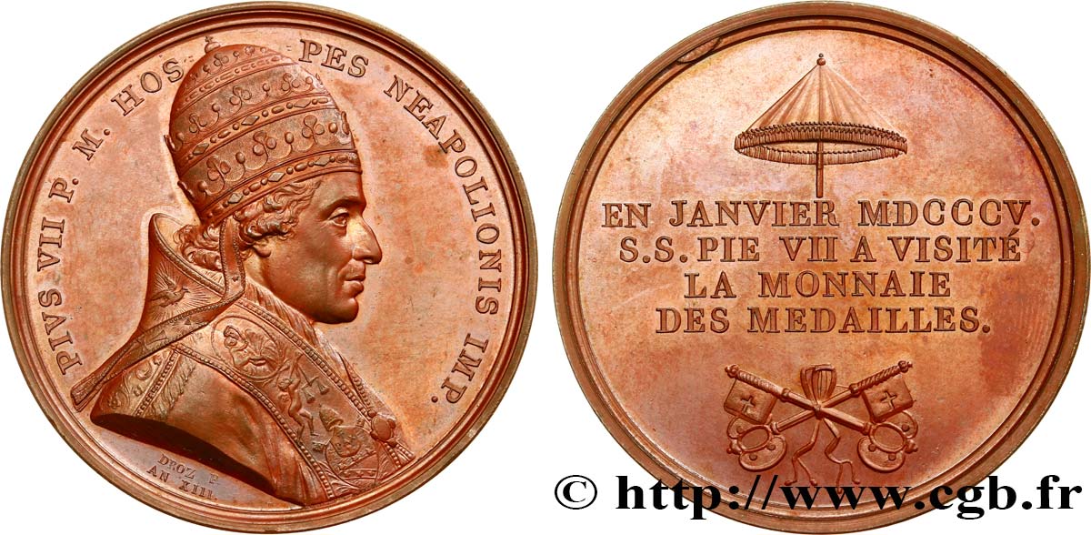 PRIMO IMPERO Médaille BR 41, Visite du pape Pie VII à la Monnaie des Médailles SPL