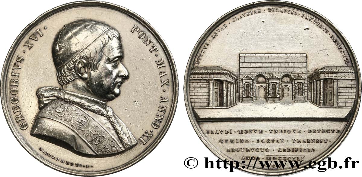 VATICAN - GRÉGOIRE XVI (Bartolomé Albert Cappellari) Médaille, restauration de l’aqueduc de Claude q.SPL