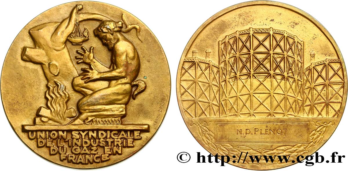 III REPUBLIC Médaille au faune, de l’union syndical de l’industrie du gaz AU