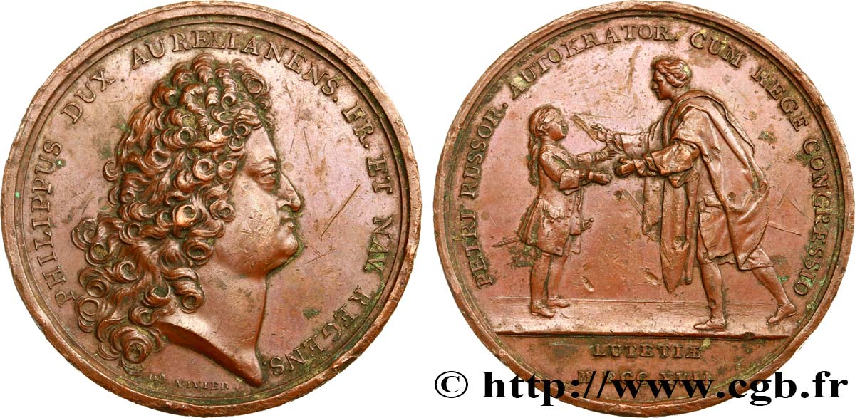 LOUIS XV THE BELOVED Médaille, visite de Pierre le Grand XF