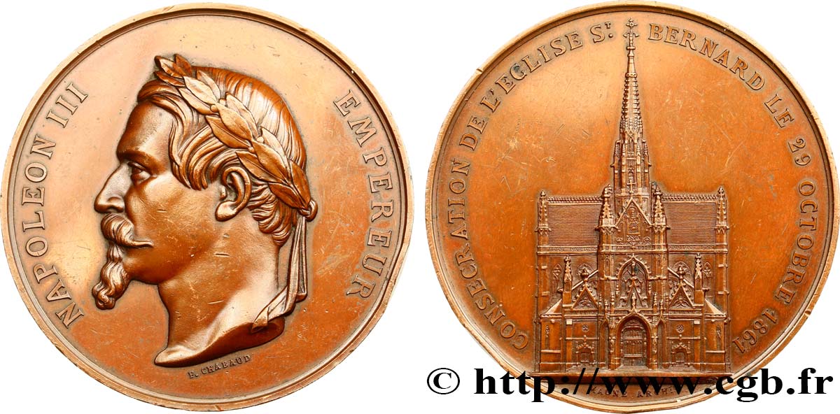 SECOND EMPIRE Médaille, consécration de l’église Saint Bernard de la Chapelle à Paris TTB+