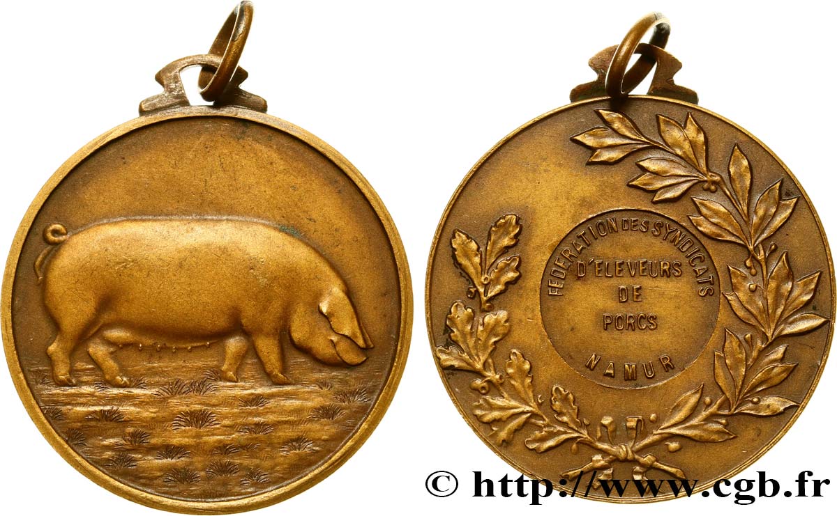 BELGIQUE - NAMUR Médaille, fédération des éleveurs de porcs TTB