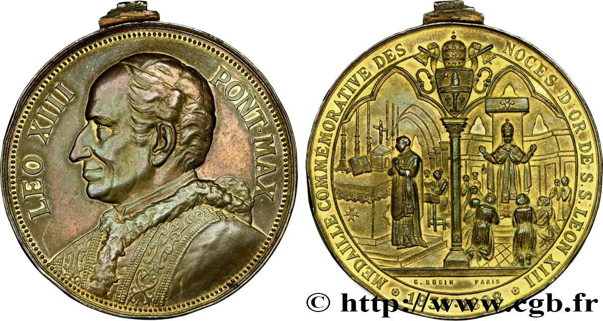ITALIE - ÉTATS DE L ÉGLISE - LÉON XIII (Vincenzo Gioacchino Pecci) Médaille des noces d’or du pape MBC+