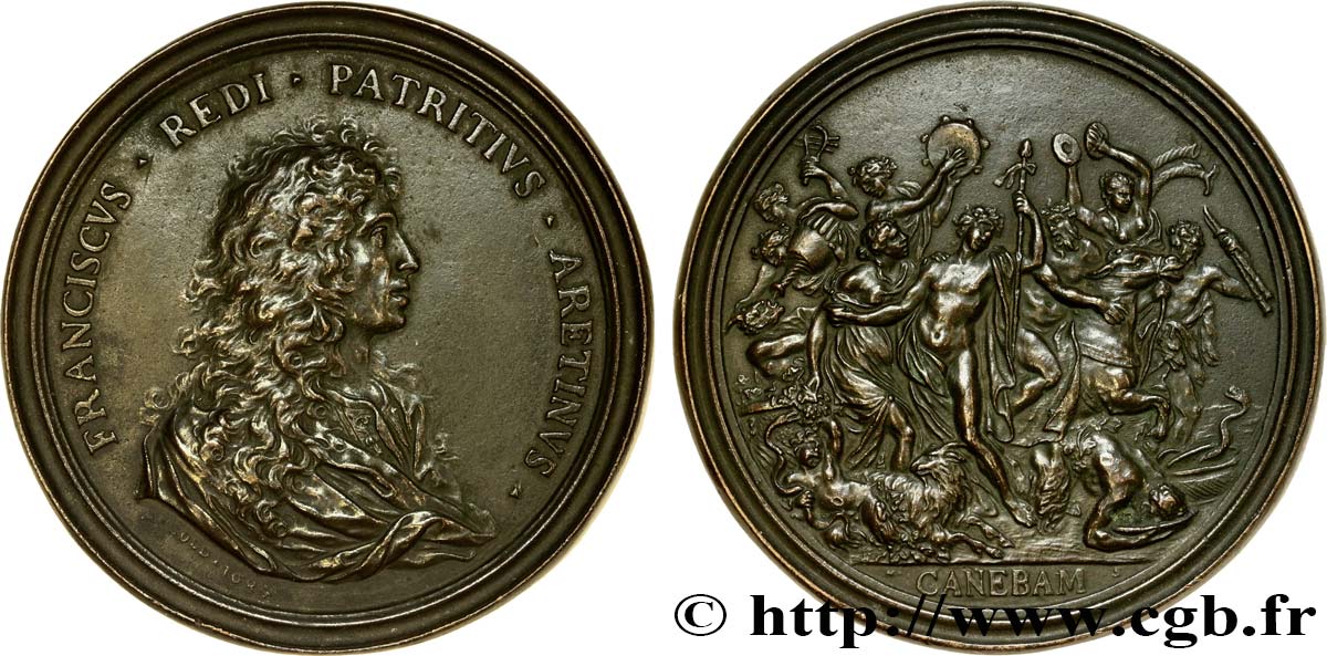 ITALIE Médaille de Francesco Redi d’Arezzo par Massimiliano Soldani-Benzi, frappe postérieure TTB