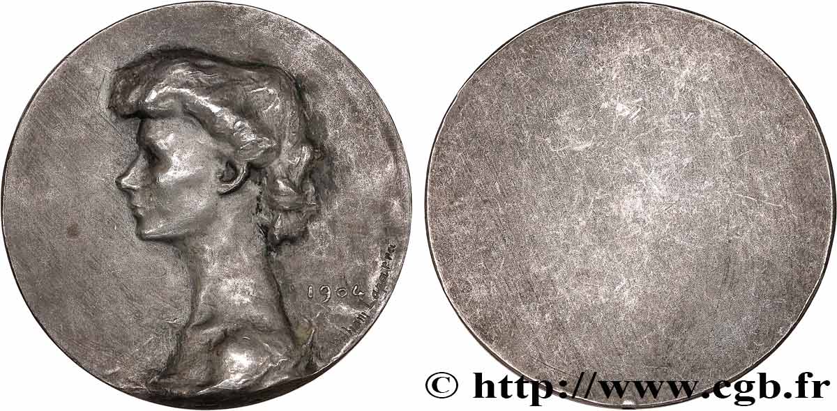 ART, PAINTING AND SCULPTURE Médaille, Buste féminin par William Laparra, tirage uniface SS