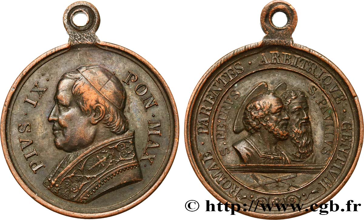 VATICAN - PIUS IX (Giovanni Maria Mastai Ferretti) Médaille, Saint Pierre et Saint Paul XF