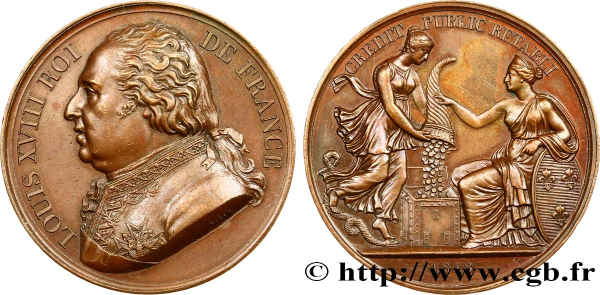 LOUIS XVIII Médaille Crédit public rétabli AU