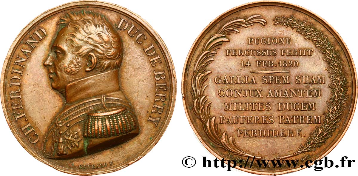 LOUIS XVIII Médaille, Mort de Charles Ferdinand duc de Berry TTB