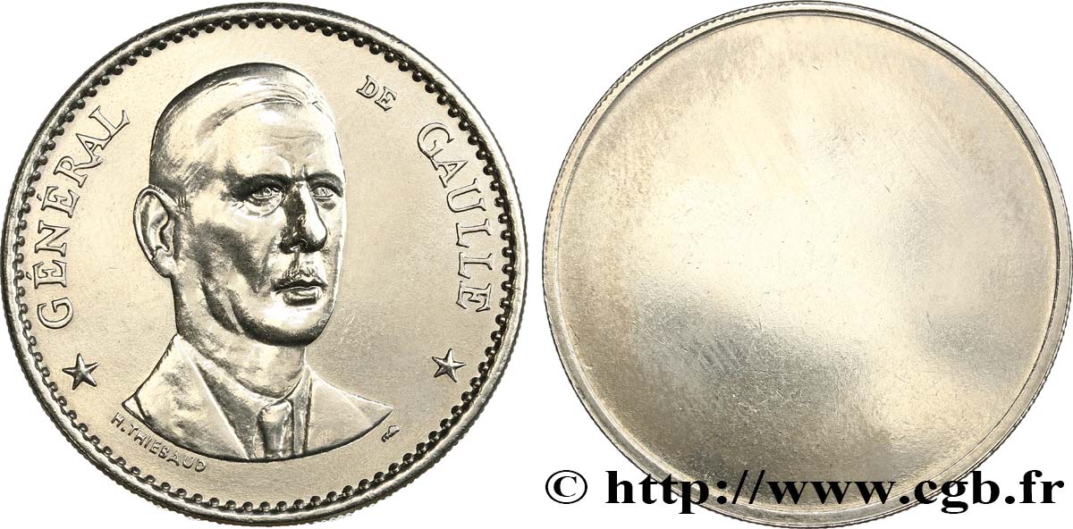 V REPUBLIC Médaille uniface, Général de Gaulle AU
