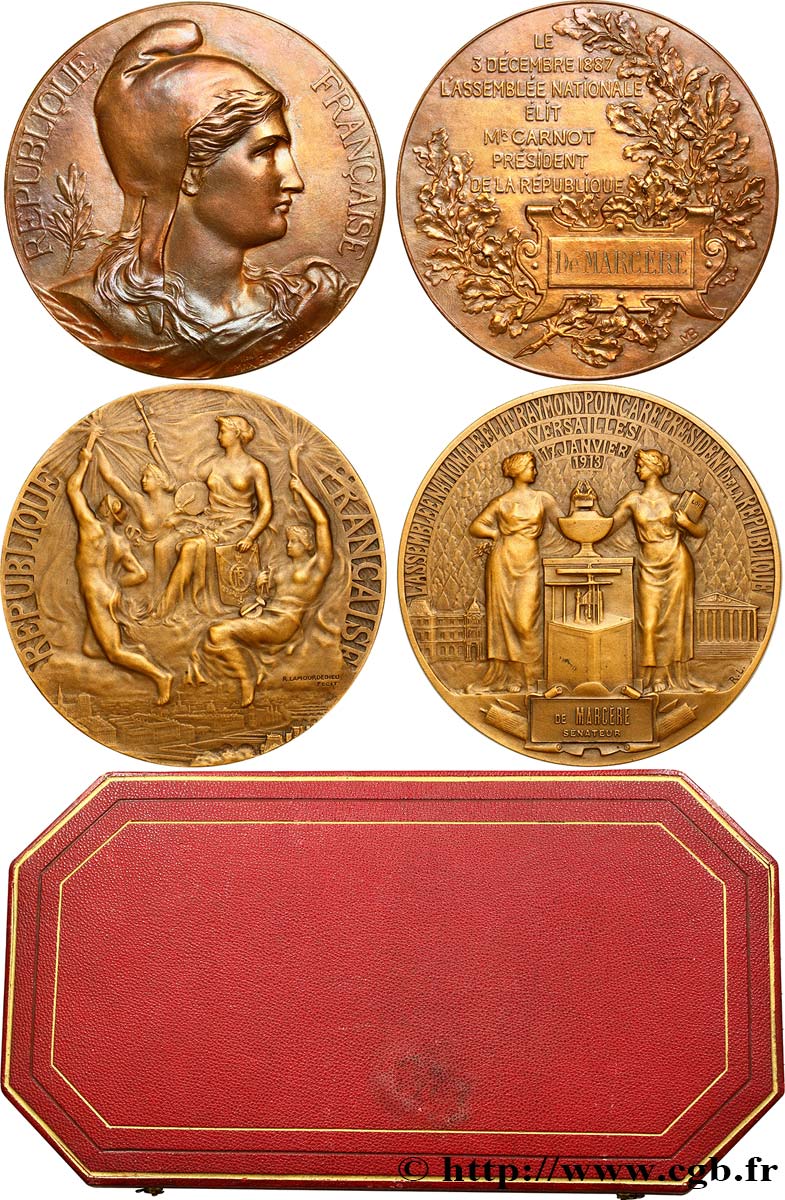 III REPUBLIC Coffret de deux médailles commémoratives des élections présidentielles, pour Émile de Marcère XF