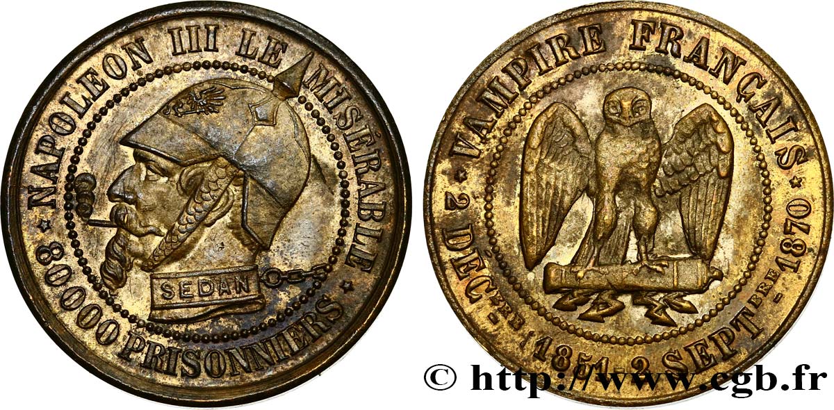 SATIRICAL COINS - 1870 WAR AND BATTLE OF SEDAN Monnaie satirique Br 27, module de 5 centimes AU/XF