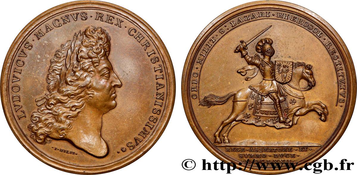 LOUIS XIV  THE SUN KING  Médaille, Ordre royal de Notre-Dame du Mont-Carmel et de Saint-Lazare de Jérusalem, refrappe AU