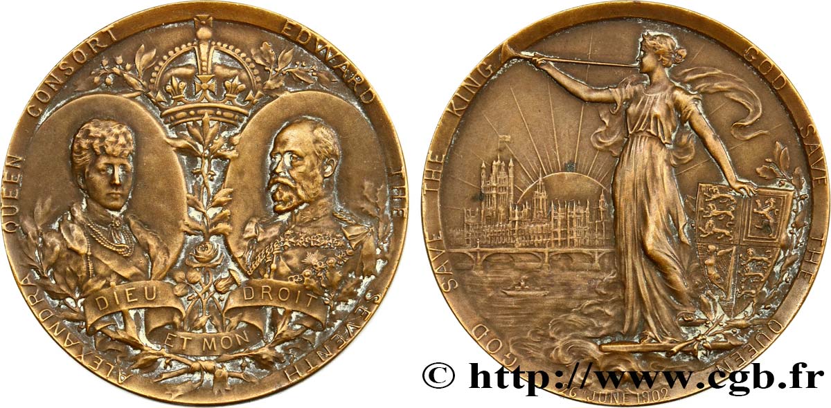 GRANDE-BRETAGNE - ÉDOUARD VII Médaille, couronnement d’Edouard VII MBC+