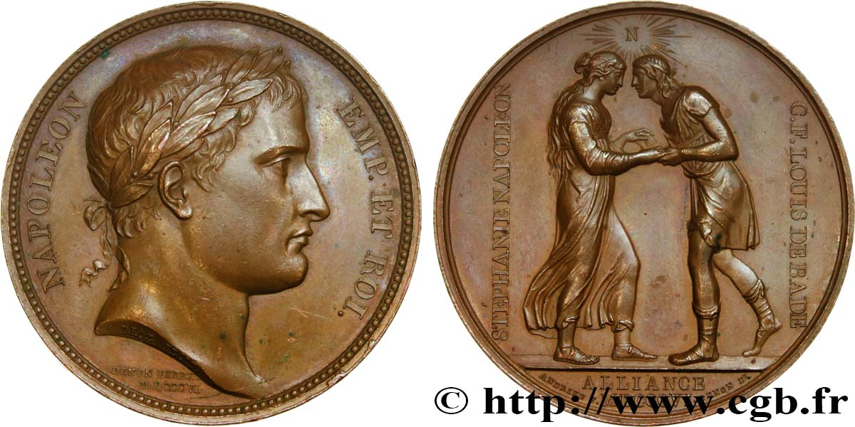 NAPOLEON S EMPIRE Médaille de mariage, Stéphanie de Beauharnais et le Prince de Bade AU/AU