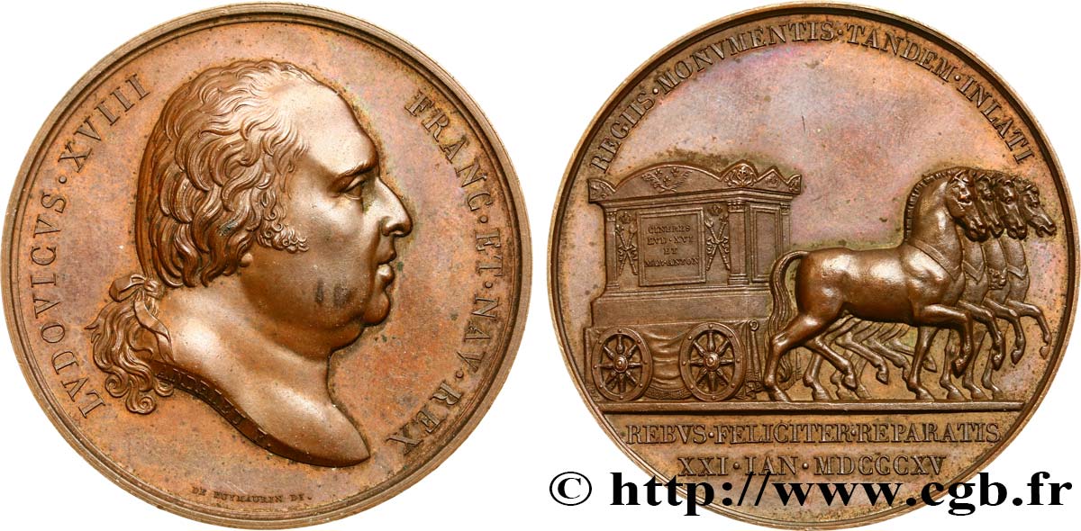 LUDWIG XVIII Médaille, translation des restes de Louis XVI et Marie-Antoinette à St Denis VZ