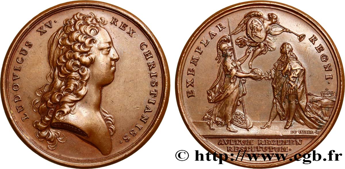 LOUIS XV DIT LE BIEN AIMÉ Médaille, le roi gouvernant selon les maximes de Louis XIV AU