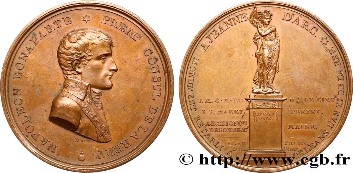 CONSULAT Médaille, Rétablissement du monument Jeanne d’Arc à Orléans AU