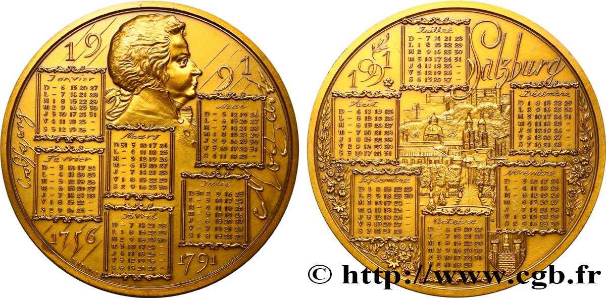 FUNFTE FRANZOSISCHE REPUBLIK Médaille calendrier - Salzburg et Mozart VZ